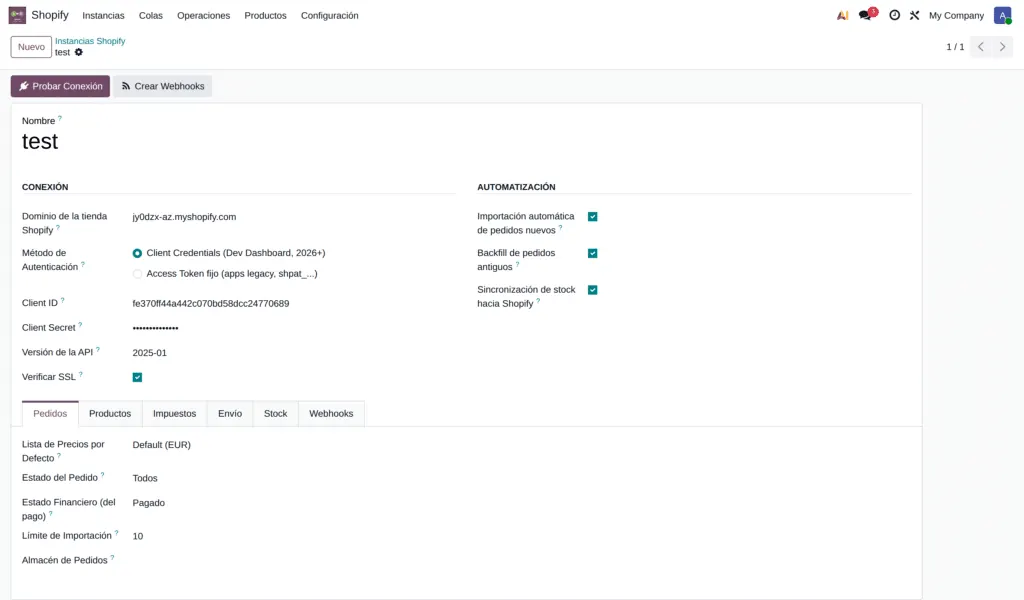 conector Shopify Odoo instancia