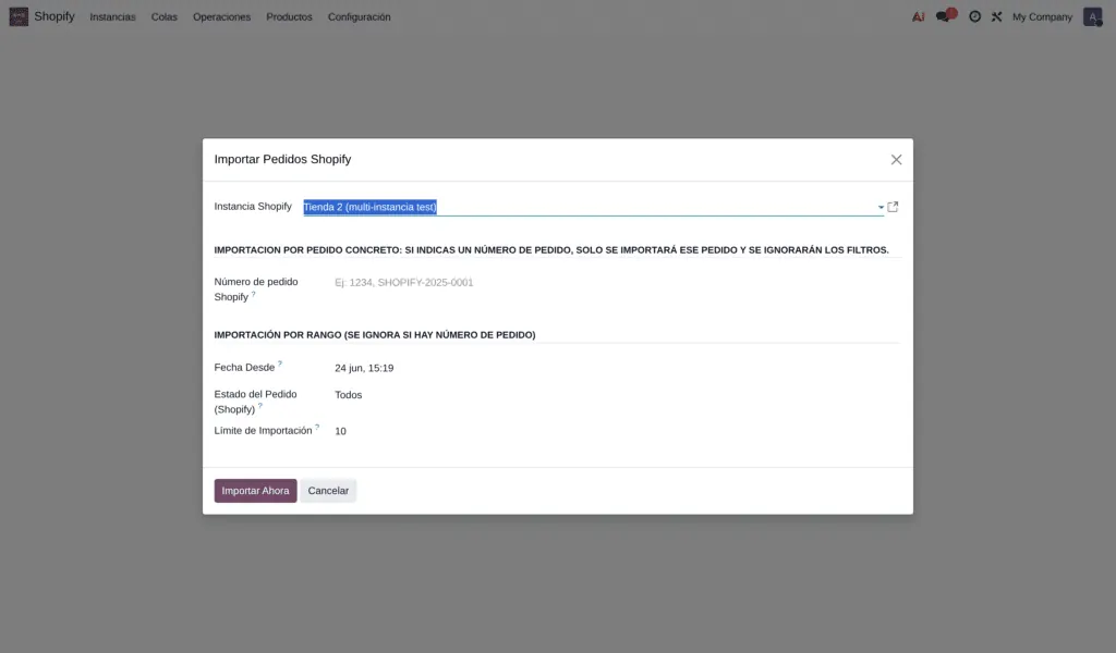 conector Shopify Odoo importar pedidos
