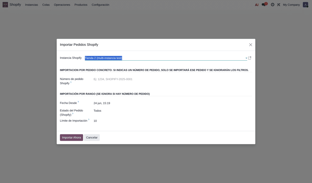 conector Shopify Odoo importar pedidos