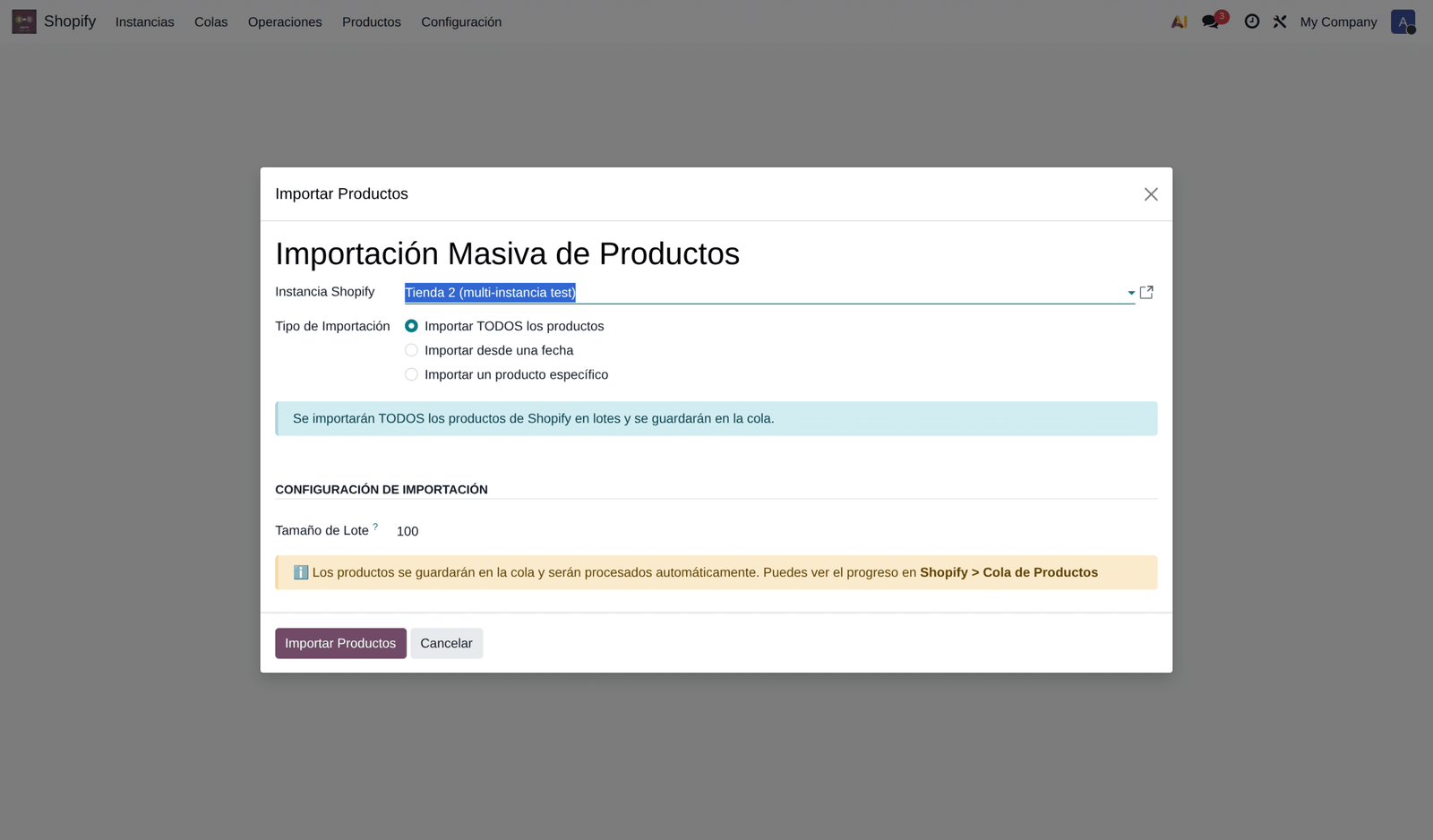 conector Shopify Odoo importar productos