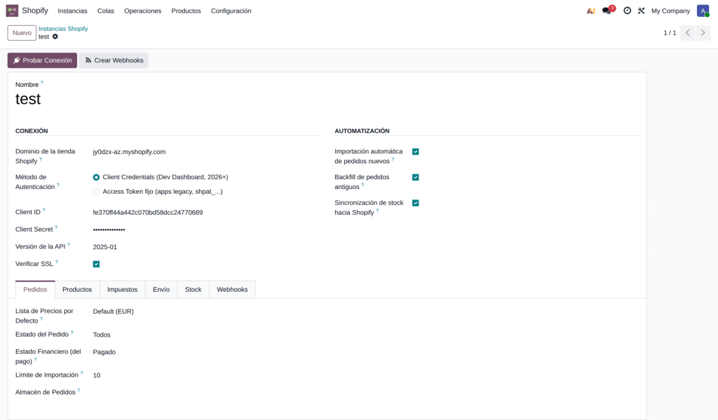 conector Shopify Odoo instancia