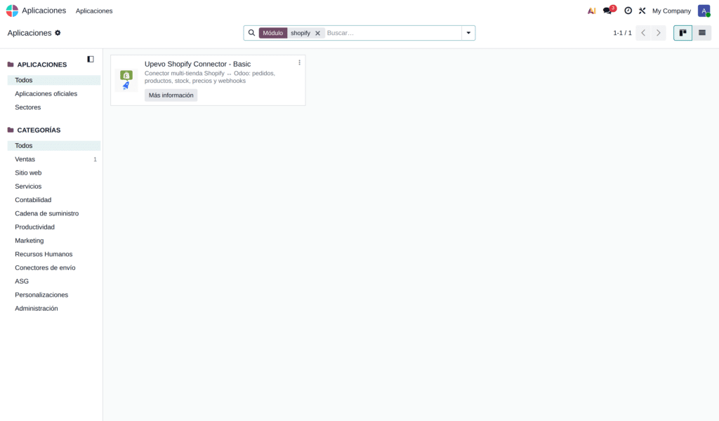 conector Shopify Odoo módulo apps